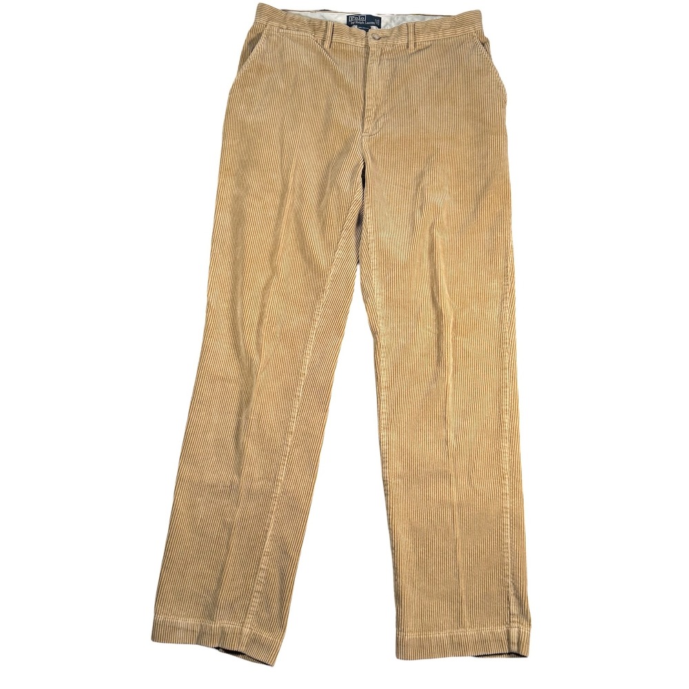 Polo Ralph Lauren Pleated Corduroy Pants Men 34x34 Tan Vintage Cotton Trousers